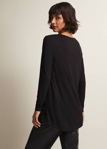 Phase Eight Alaina Longline Zip Detail Tunic T Shirts Black USA | 6584231-CQ